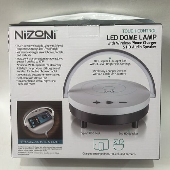 Nizoni LED Dome Lamp Wireless Phone Charger & HD Audio Speaker Streaming New - Picture 2 of 5